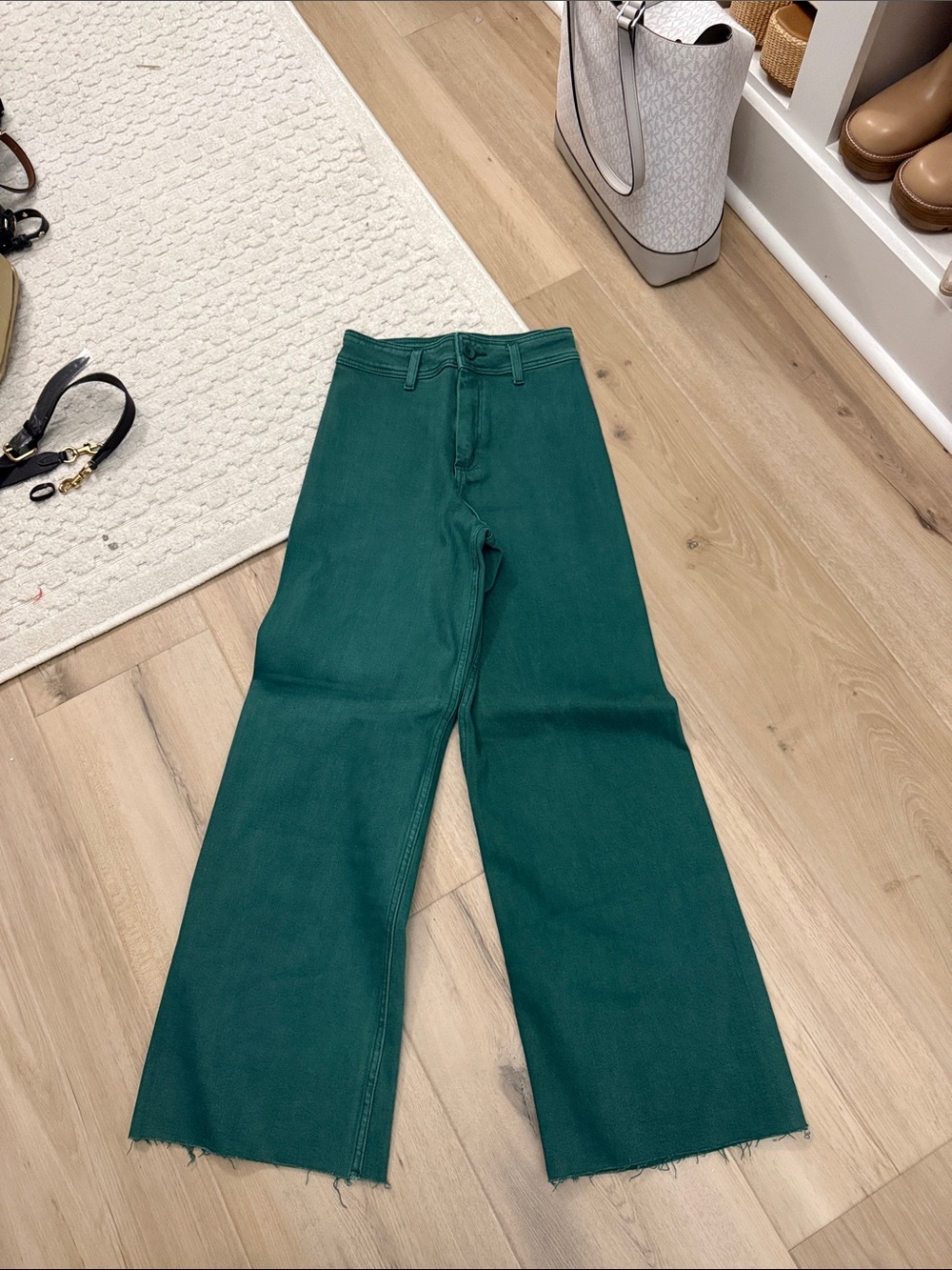 High-Rise Wide-Leg Jeans in Forest Green